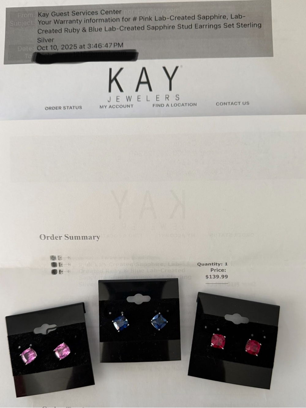 Kay Jewelers Pink, Blue & Red Lab-Created Sapphire Stud Earring Trio